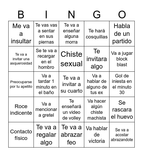 Cosas q va ah hacer manuel en la cita Bingo Card