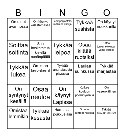 Tutustumisbingo Card