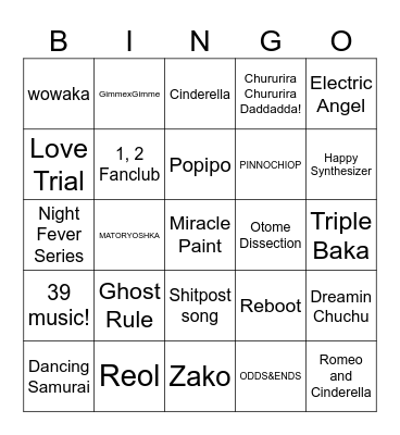 Otauniverse Live Experience Bingo Card