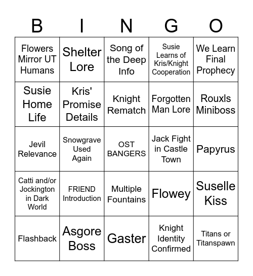 DELTARUNE Chapter 5 Bingo Card