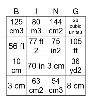 Geometry Bingo Card