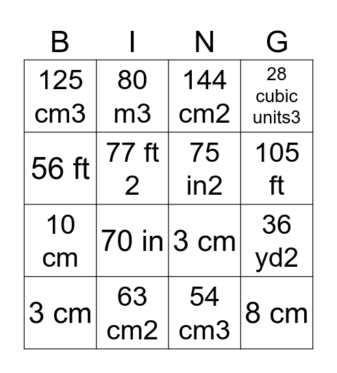 Geometry Bingo Card
