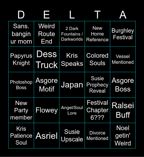 Deltarune Tomorrows Bingo Card
