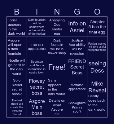 Deltarune Chapter 5 Bingo Card