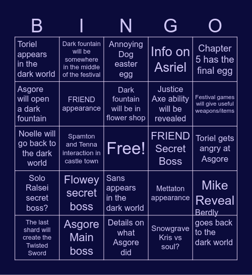 Deltarune Chapter 5 Bingo Card