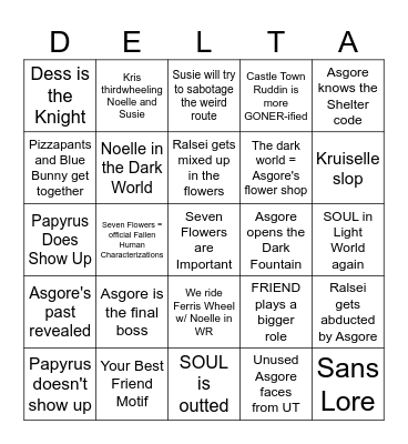 Deltarune Chapter 5 Bingo Card