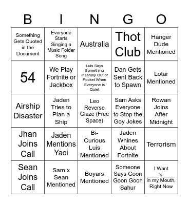 Minecraft Call Bingo Card
