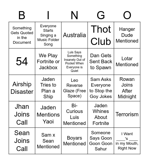 Minecraft Call Bingo Card