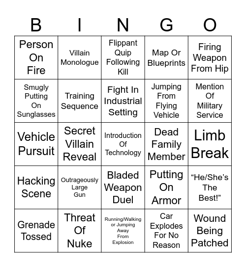 Action Shelf Bingo Card