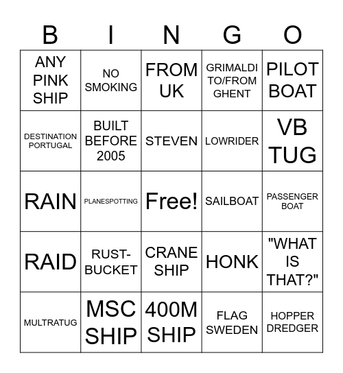 SHIPSPOTTING Bingo Card