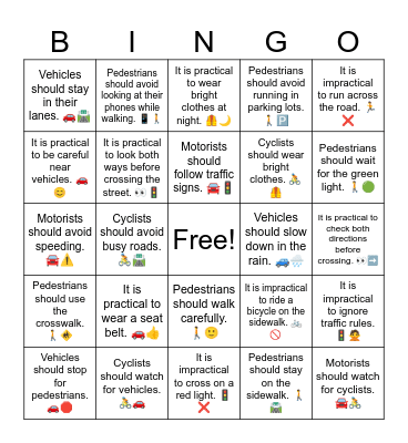 D1 L4 Motorists should watch for cyclists. 🚘🚴 Bingo Card