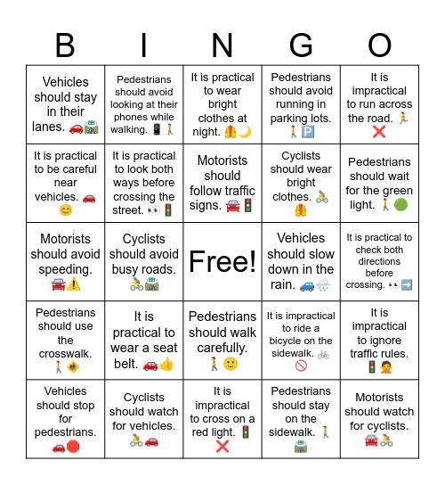 D1 L4 Motorists should watch for cyclists. 🚘🚴 Bingo Card