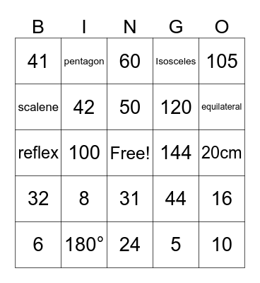 MATHEMATICS BINGO Card