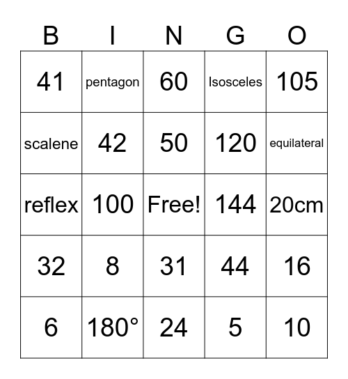 MATHEMATICS BINGO Card