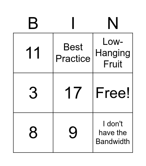 Corporate Jargon Bingo Card