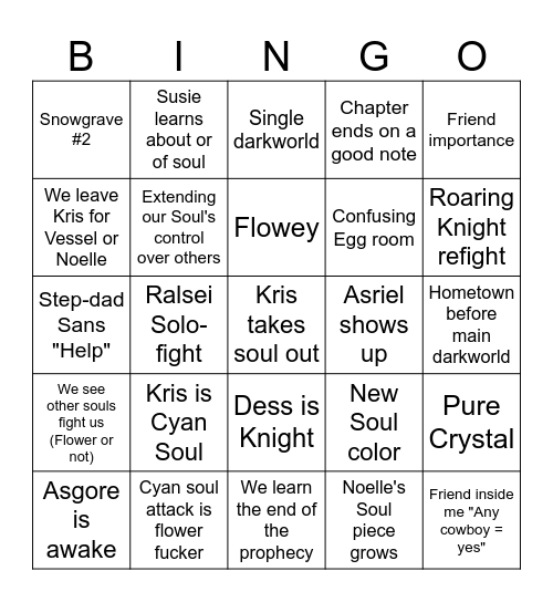 Deltarune Chapter 5 Bingo Card