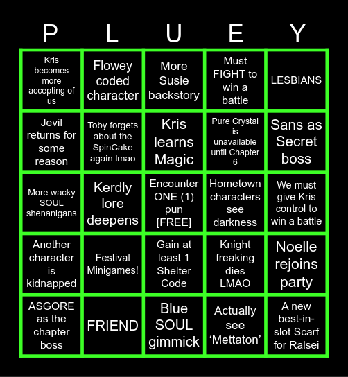 Deltarune Chapter 5 Prediction BINGO Card