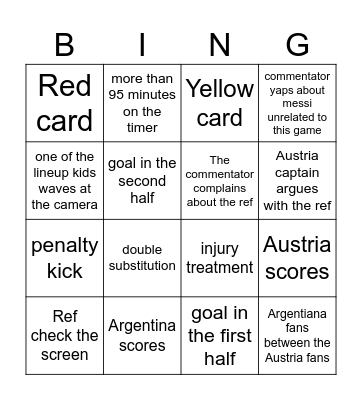 Argentina vs Austria B-B-B-BINGOOO Bingo Card