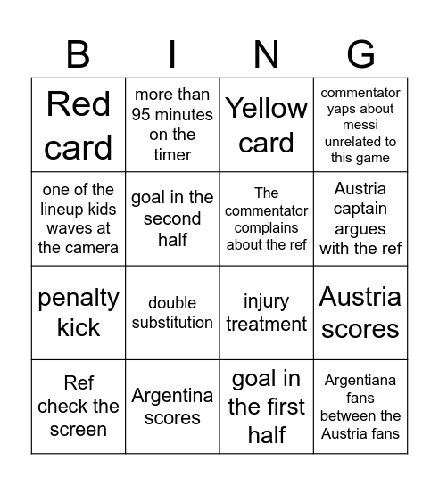 Argentina vs Austria B-B-B-BINGOOO Bingo Card