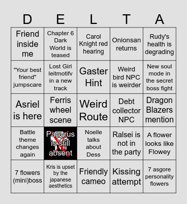 Deltarune chapter 5 Bingo Card