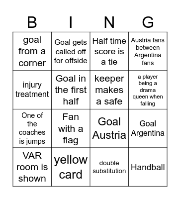 Argentina vs Austria B-B-B-BINGOOOO Bingo Card