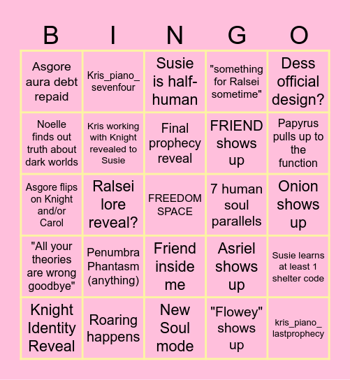DELTARUNE Chapter 5 Bingo Card