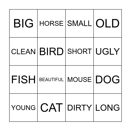 PETS Bingo Card