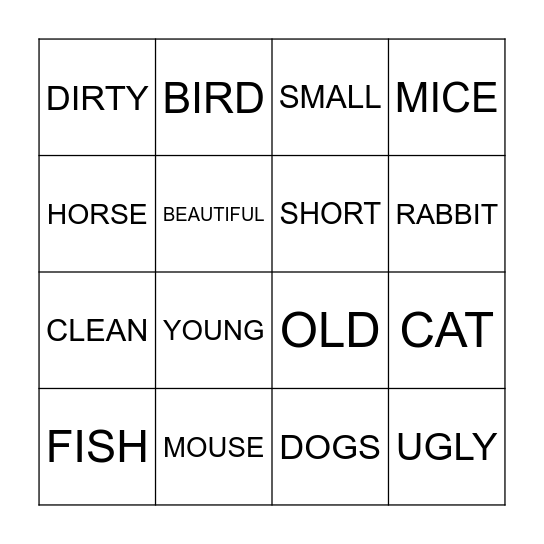 PETS Bingo Card