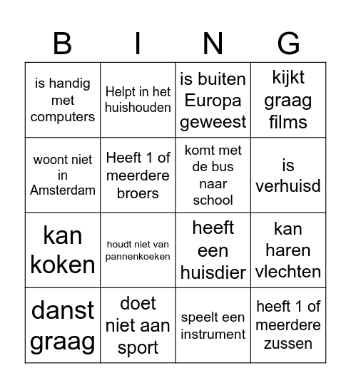 Kennismaken HV Bingo Card
