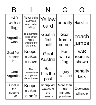 Agentina vs Austria B-B-B-BINGOOO Bingo Card