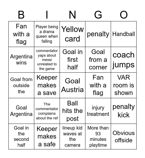 Agentina vs Austria B-B-B-BINGOOO Bingo Card