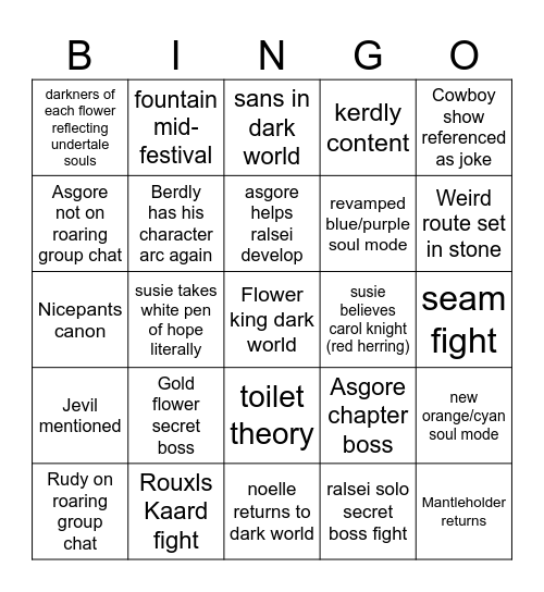 Deltarune tomorrow Bingo Card