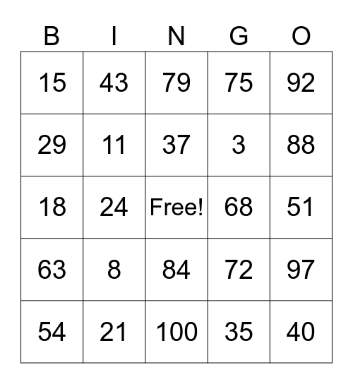 Los numeros 1-100 Bingo Card