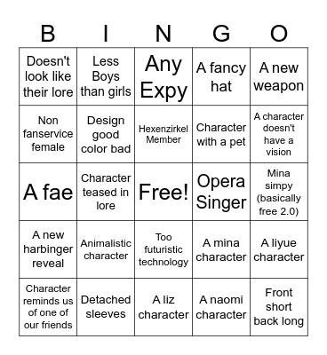 Snezhnaya Character Trailer Bingo Card