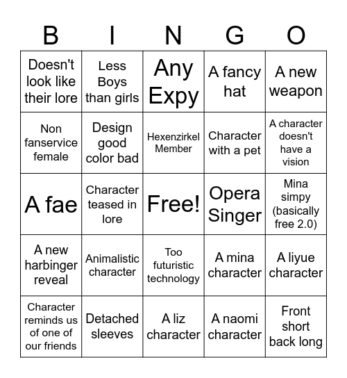 Snezhnaya Character Trailer Bingo Card