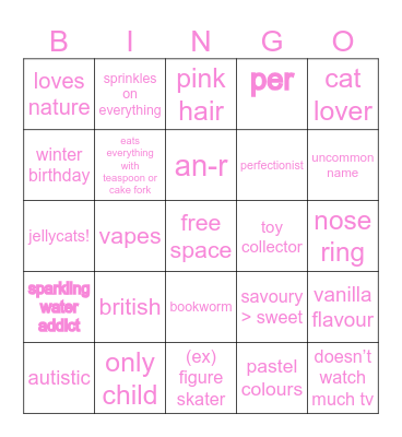 pixie Bingo Card