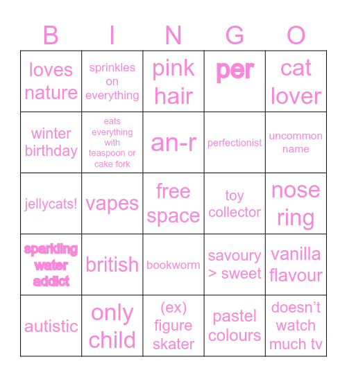 pixie Bingo Card