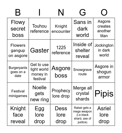 Deltarune chapter 5 Bingo Card