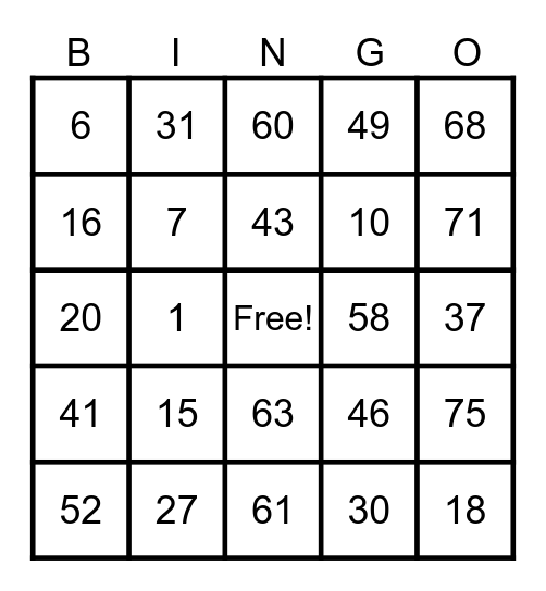 Untitled Bingo Card
