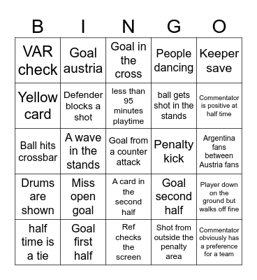 Argentina vs Austria B-B-B-BINGOOO Bingo Card