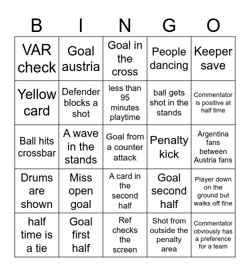 Argentina vs Austria B-B-B-BINGOOO Bingo Card