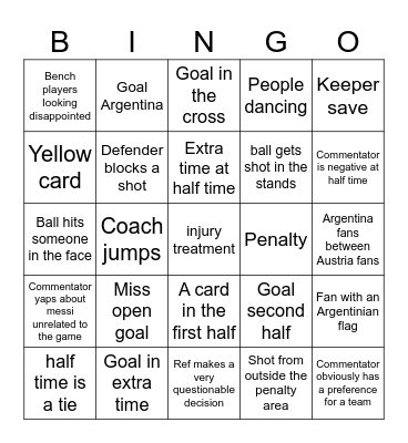 Argentina vs Austria B-B-B-BINGOOO Bingo Card