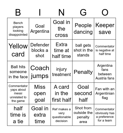 Argentina vs Austria B-B-B-BINGOOO Bingo Card
