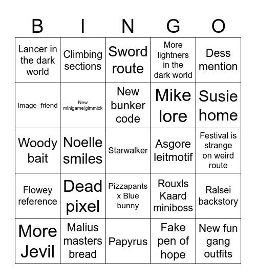 Deltarune chapter 5 Bingo Card