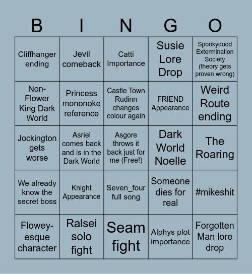 Deltarune Chapter 5 Bingo Card