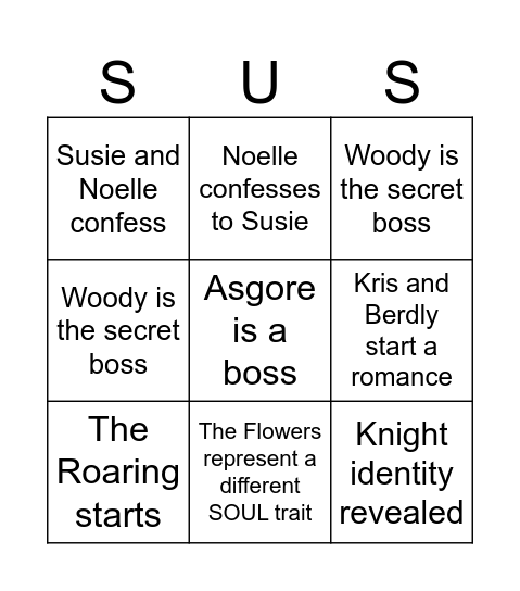 Deltarune Chapter 5 Bingo Card