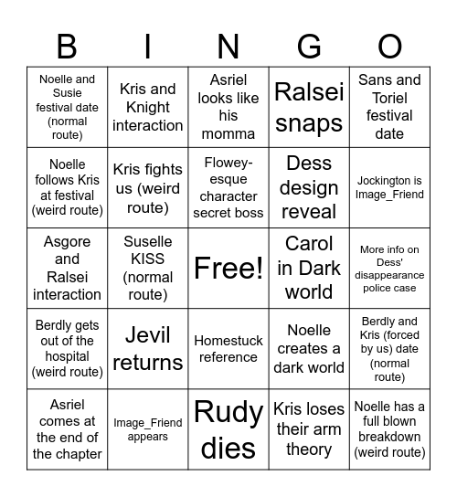 DELTARUNE Chapter 5 Bingo Card