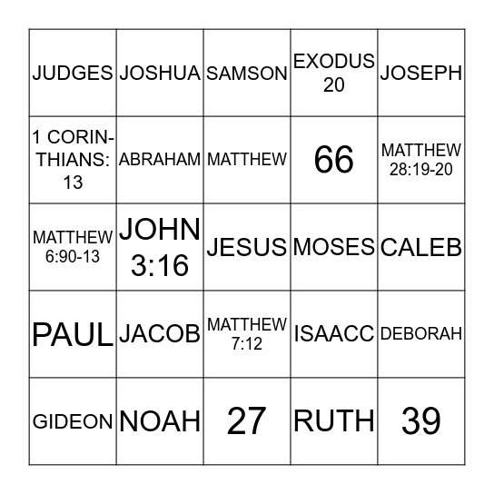 BIBLE BINGO  # 2 Bingo Card