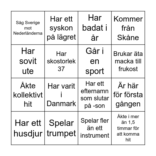Hitta någon som... Bingo Card
