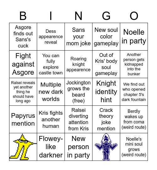Deltarune chapter 5 Bingo Card